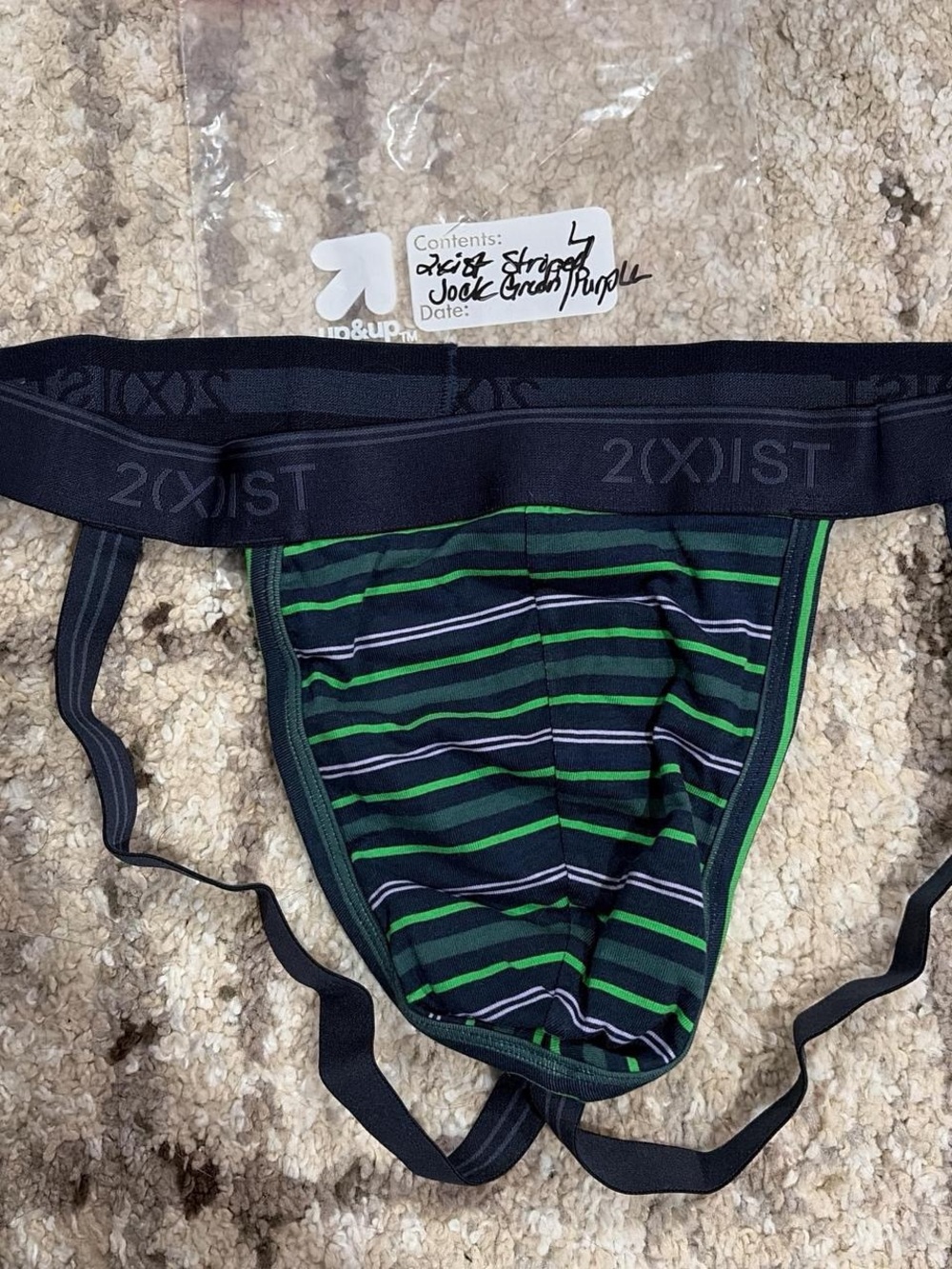 2xist Navy, Light Green and Gray Striped Brief